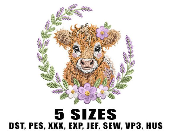 Curly Highland Cow with Floral Wreath Review